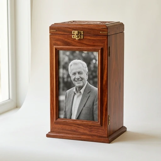 RI00171 — Sheesham Wood Standing Photo-Frame Urn