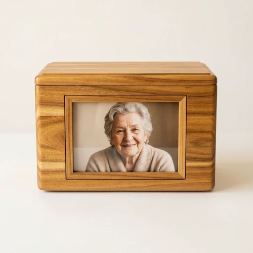 RI00173 — Acacia Wood Standing Photo-Frame Urn