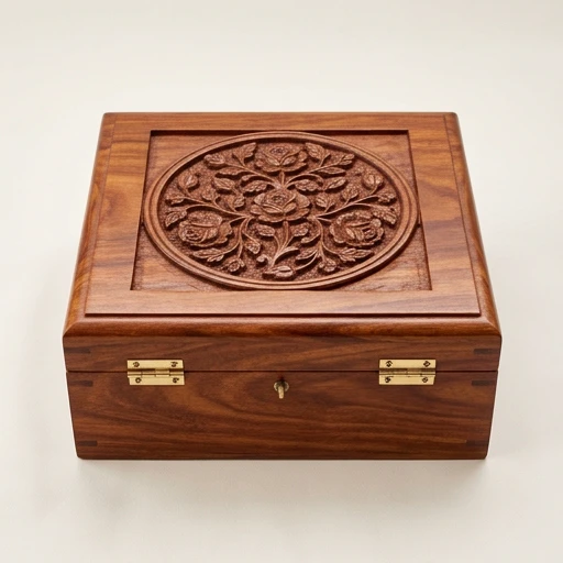 RI00186 — Sheesham Carved Floral-Top Wood Urn