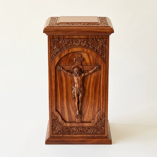 RI00197 — Sheesham Tall Urn — Engraved Christ Cross
