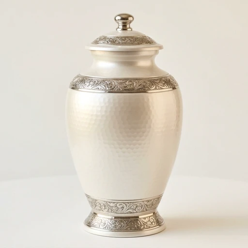 RI0050 — Pearl-White Hammered Aluminum Urn