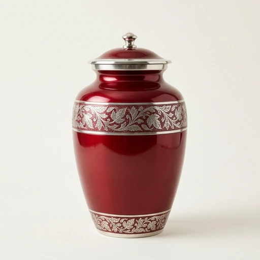 RI0051 — Crimson Red Aluminum Urn with Silver Bands