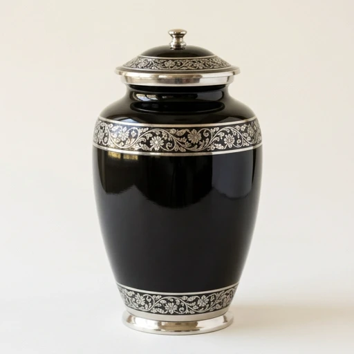 RI0054 — Onyx Black Aluminum Urn with Silver Band