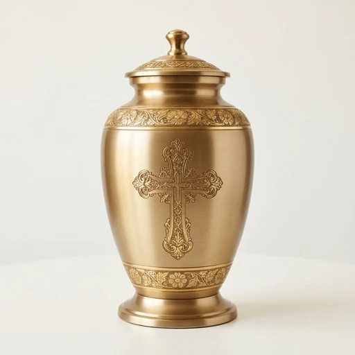 RI0059 — Antique Gold Christian Cross Aluminum Urn
