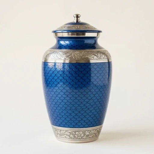 RI0061 — Sapphire Blue Scale-Pattern Aluminum Urn