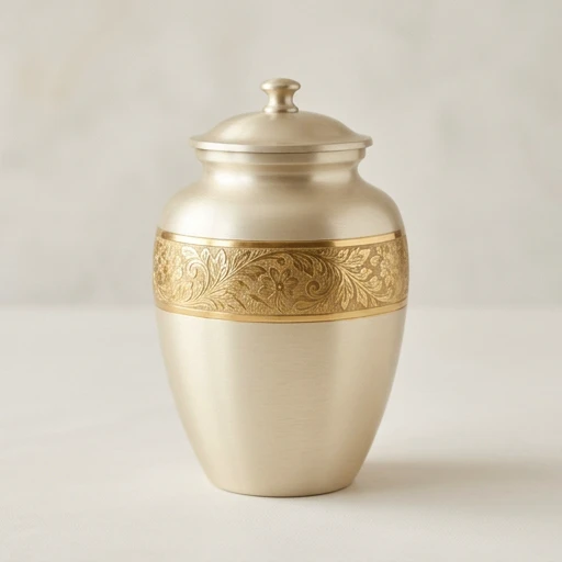 RI0073 — Ivory Aluminum Urn with Gold Floral Band