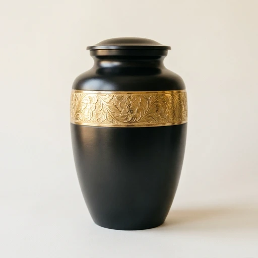 RI0076 — Charcoal Aluminum Urn with Gold Band