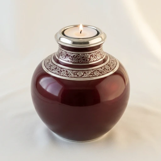 RI0081 — Burgundy Round T-Light Aluminum Urn