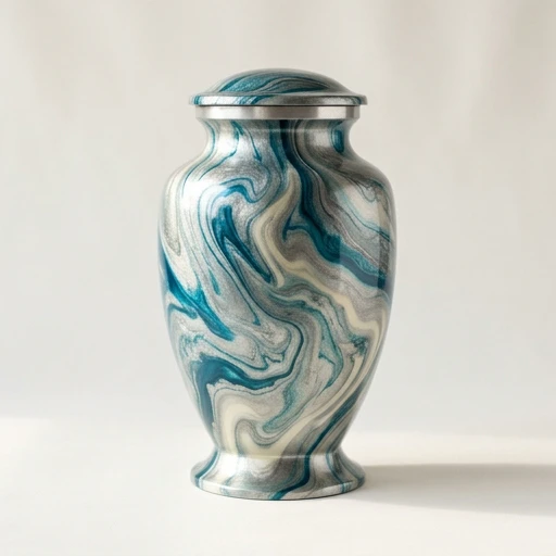RI0083 — Aqua-Silver Marble Swirl Aluminum Urn