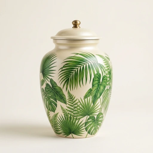 RI0088 — Tropical Palm-Leaf Aluminum Urn